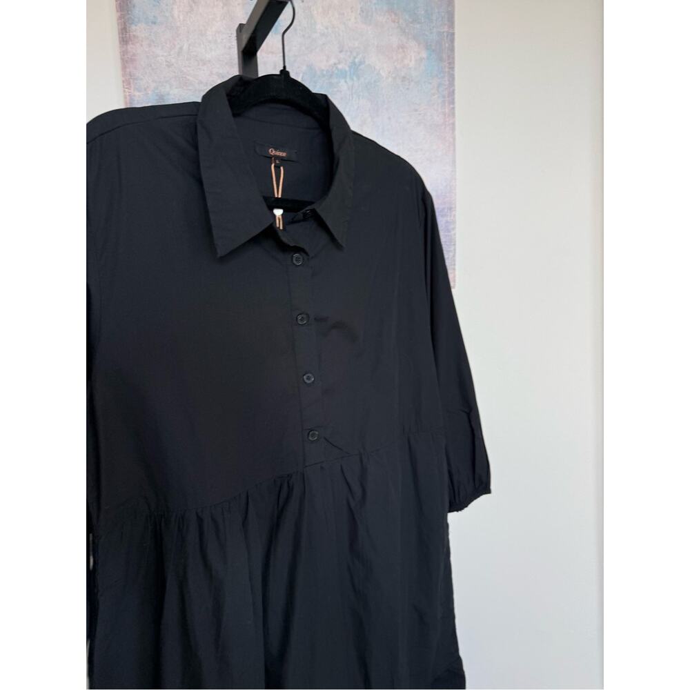 NEW Quince Organic Cotton Poplin Midi Tunic Dress Black Large Tiered Puff Sleeve - Picture 3 of 8
